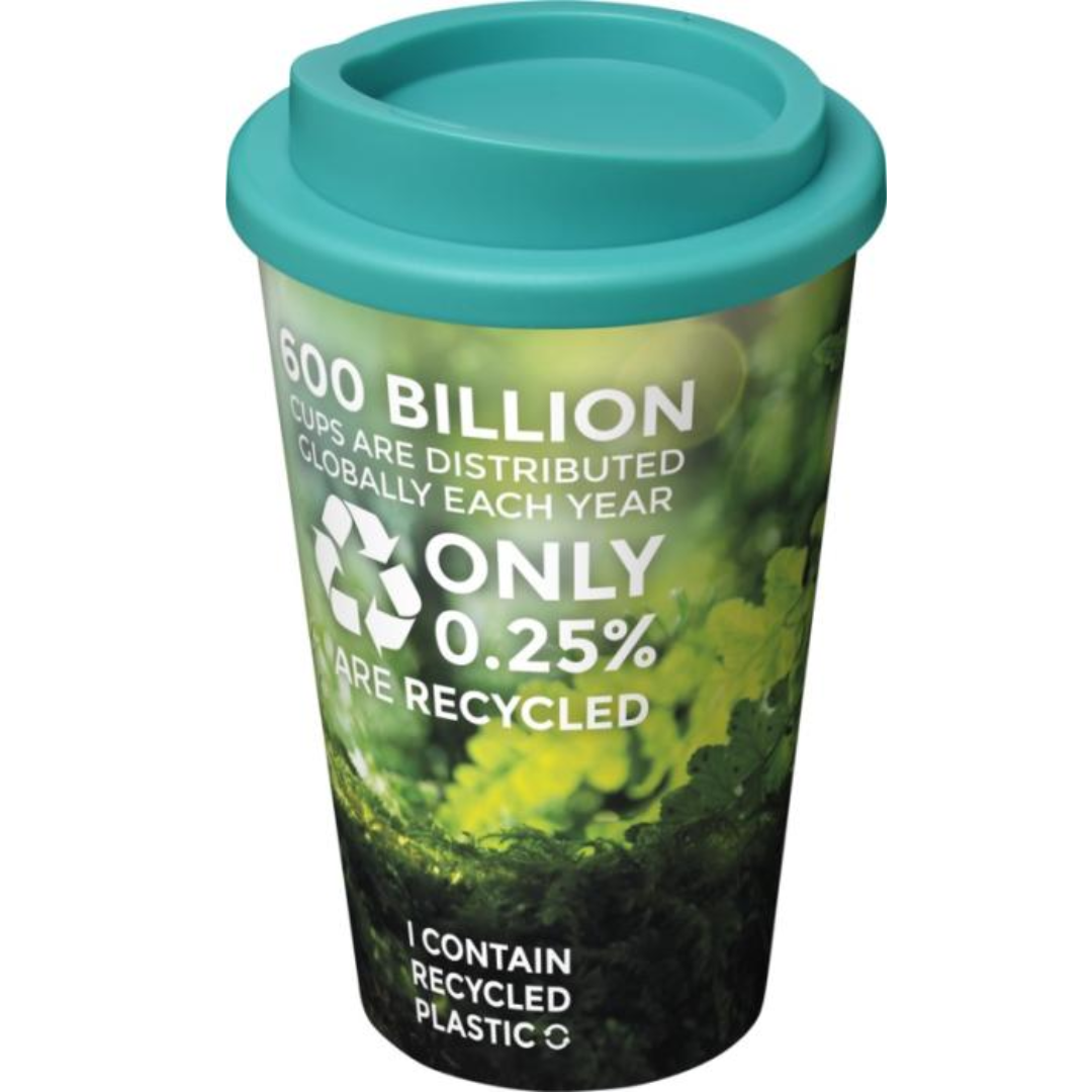Brite-Americano Cup with logo Double-wall insulated tumbler with twist-on lid. The outer layer of the tumbler is made from recycled plastic. Tumbler features a full colour wraparound design molded to the product, making it long-lasting and durable. EN12875-1 compliant, dishwasher safe, and microwave safe. Volume capacity is 350 ml. Mug is fully recyclable. Mix and match colors to create your perfect mug. Made in the UK. Packed in a home-compostable bag. BPA-free. PP Plastic. Magnus Business Gifts is your partner for merchandising, gadgets or unique business gifts since 1967. Certified with Ecovadis gold!