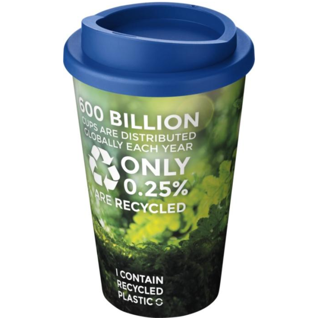 Brite-Americano Cup with logo Double-wall insulated tumbler with twist-on lid. The outer layer of the tumbler is made from recycled plastic. Tumbler features a full colour wraparound design molded to the product, making it long-lasting and durable. EN12875-1 compliant, dishwasher safe, and microwave safe. Volume capacity is 350 ml. Mug is fully recyclable. Mix and match colors to create your perfect mug. Made in the UK. Packed in a home-compostable bag. BPA-free. PP Plastic. Magnus Business Gifts is your partner for merchandising, gadgets or unique business gifts since 1967. Certified with Ecovadis gold!