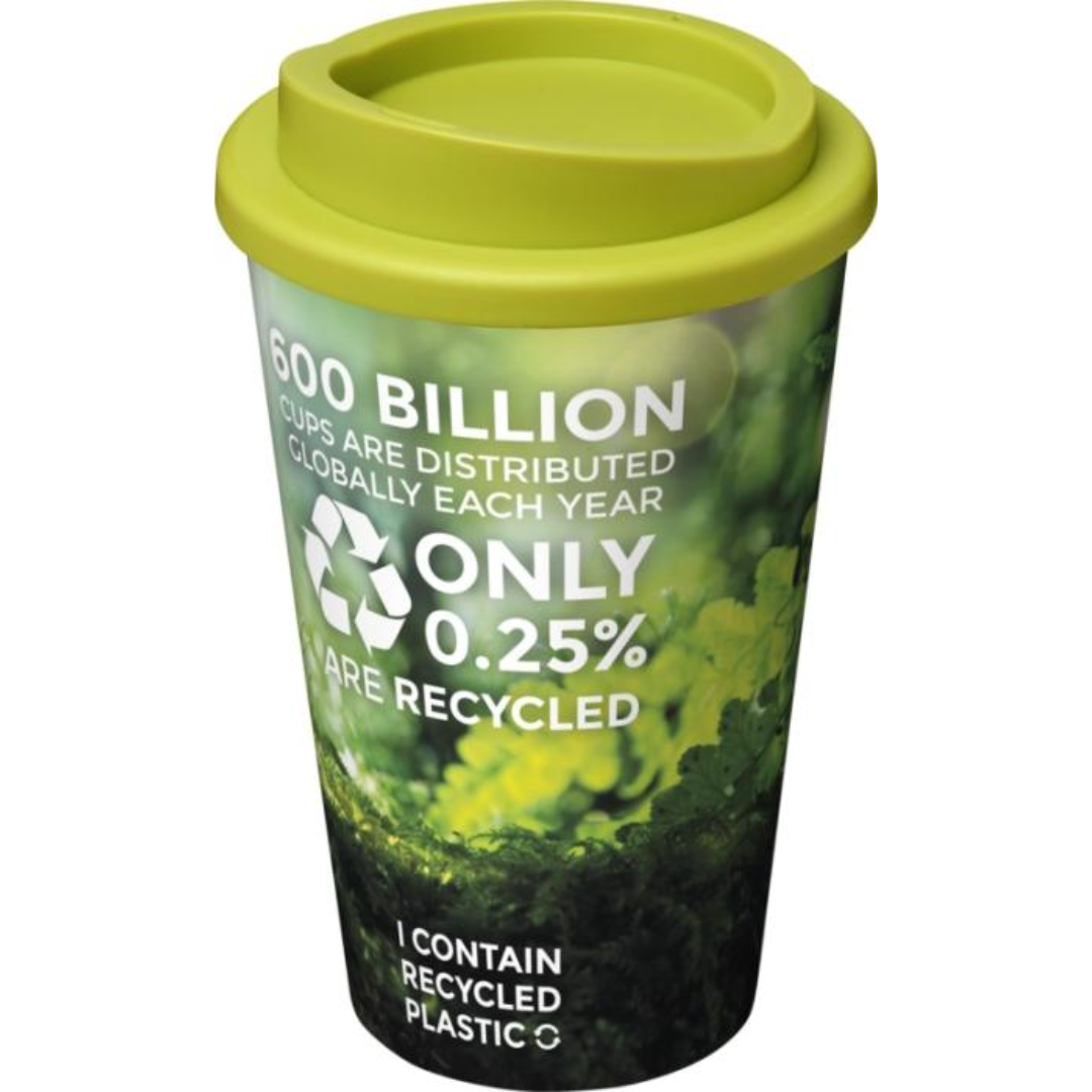 Brite-Americano Cup with logo Double-wall insulated tumbler with twist-on lid. The outer layer of the tumbler is made from recycled plastic. Tumbler features a full colour wraparound design molded to the product, making it long-lasting and durable. EN12875-1 compliant, dishwasher safe, and microwave safe. Volume capacity is 350 ml. Mug is fully recyclable. Mix and match colors to create your perfect mug. Made in the UK. Packed in a home-compostable bag. BPA-free. PP Plastic. Magnus Business Gifts is your partner for merchandising, gadgets or unique business gifts since 1967. Certified with Ecovadis gold!