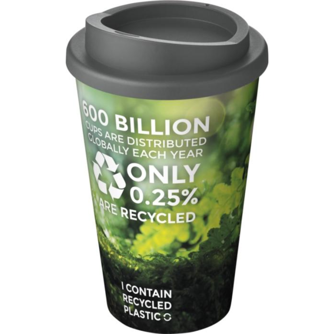 Brite-Americano Cup with logo Double-wall insulated tumbler with twist-on lid. The outer layer of the tumbler is made from recycled plastic. Tumbler features a full colour wraparound design molded to the product, making it long-lasting and durable. EN12875-1 compliant, dishwasher safe, and microwave safe. Volume capacity is 350 ml. Mug is fully recyclable. Mix and match colors to create your perfect mug. Made in the UK. Packed in a home-compostable bag. BPA-free. PP Plastic. Magnus Business Gifts is your partner for merchandising, gadgets or unique business gifts since 1967. Certified with Ecovadis gold!