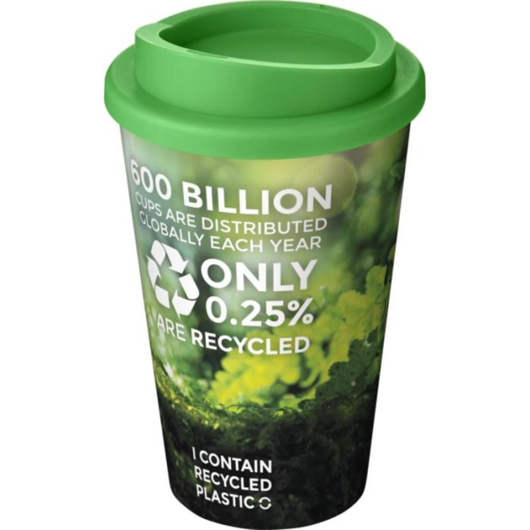 Brite-Americano Cup with logo Double-wall insulated tumbler with twist-on lid. The outer layer of the tumbler is made from recycled plastic. Tumbler features a full colour wraparound design molded to the product, making it long-lasting and durable. EN12875-1 compliant, dishwasher safe, and microwave safe. Volume capacity is 350 ml. Mug is fully recyclable. Mix and match colors to create your perfect mug. Made in the UK. Packed in a home-compostable bag. BPA-free. PP Plastic. Magnus Business Gifts is your partner for merchandising, gadgets or unique business gifts since 1967. Certified with Ecovadis gold!