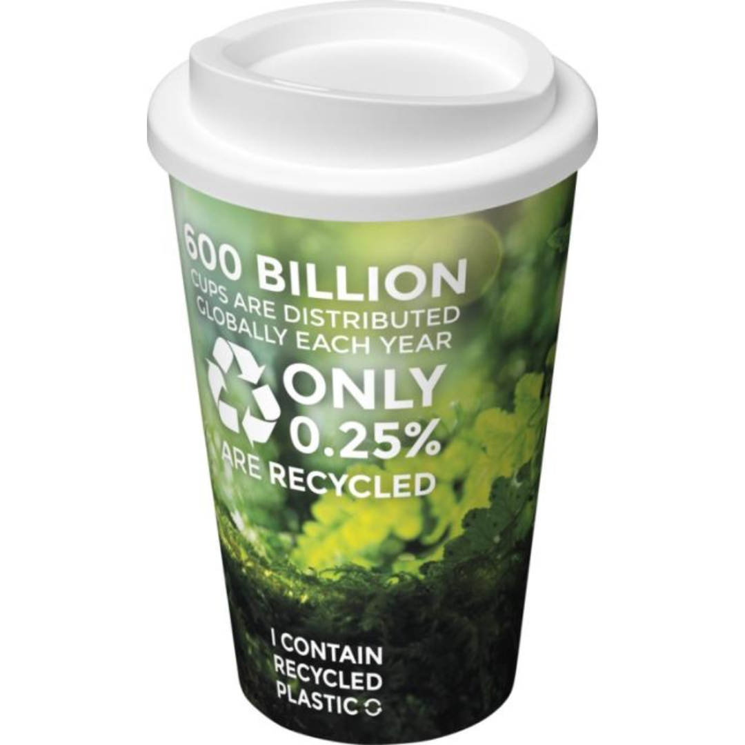 Brite-Americano Cup with logo Double-wall insulated tumbler with twist-on lid. The outer layer of the tumbler is made from recycled plastic. Tumbler features a full colour wraparound design molded to the product, making it long-lasting and durable. EN12875-1 compliant, dishwasher safe, and microwave safe. Volume capacity is 350 ml. Mug is fully recyclable. Mix and match colors to create your perfect mug. Made in the UK. Packed in a home-compostable bag. BPA-free. PP Plastic. Magnus Business Gifts is your partner for merchandising, gadgets or unique business gifts since 1967. Certified with Ecovadis gold!