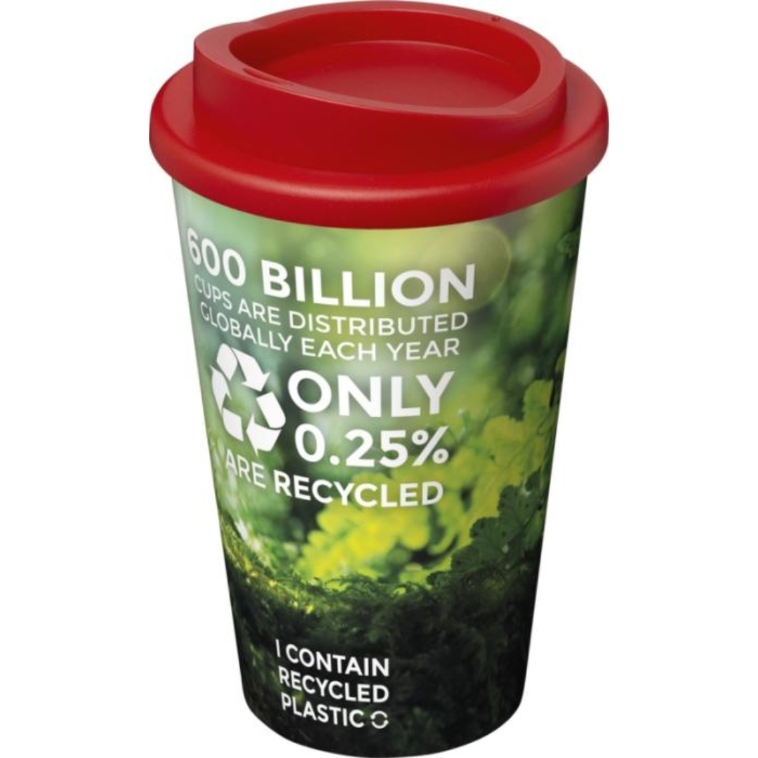 Brite-Americano Cup with logo Double-wall insulated tumbler with twist-on lid. The outer layer of the tumbler is made from recycled plastic. Tumbler features a full colour wraparound design molded to the product, making it long-lasting and durable. EN12875-1 compliant, dishwasher safe, and microwave safe. Volume capacity is 350 ml. Mug is fully recyclable. Mix and match colors to create your perfect mug. Made in the UK. Packed in a home-compostable bag. BPA-free. PP Plastic. Magnus Business Gifts is your partner for merchandising, gadgets or unique business gifts since 1967. Certified with Ecovadis gold!