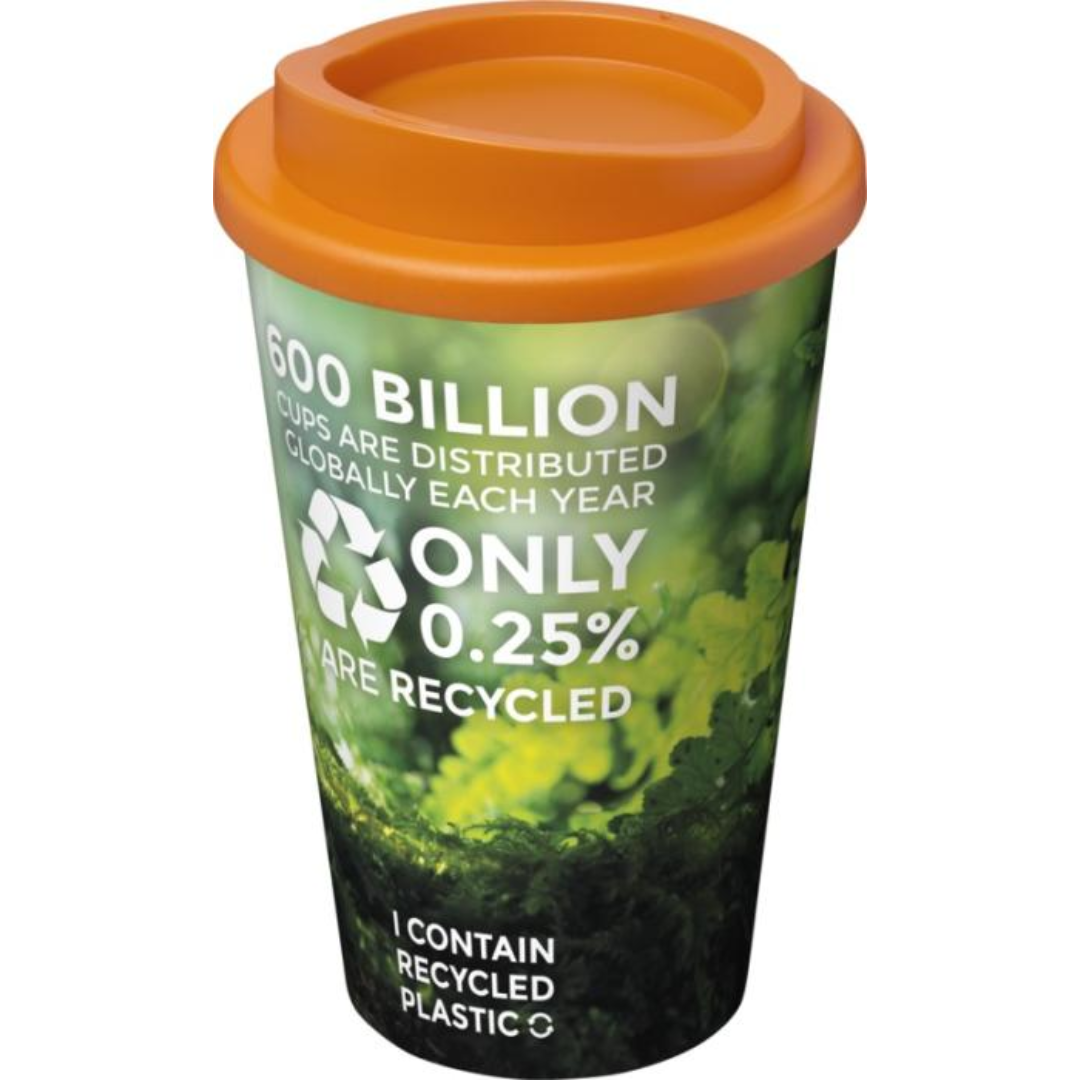 Brite-Americano Cup with logo Double-wall insulated tumbler with twist-on lid. The outer layer of the tumbler is made from recycled plastic. Tumbler features a full colour wraparound design molded to the product, making it long-lasting and durable. EN12875-1 compliant, dishwasher safe, and microwave safe. Volume capacity is 350 ml. Mug is fully recyclable. Mix and match colors to create your perfect mug. Made in the UK. Packed in a home-compostable bag. BPA-free. PP Plastic. Magnus Business Gifts is your partner for merchandising, gadgets or unique business gifts since 1967. Certified with Ecovadis gold!
